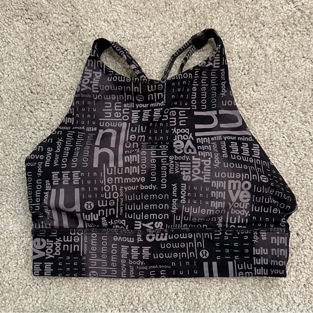 lululemon High-Neck Black and Gray Crisscross Back Sports Bra